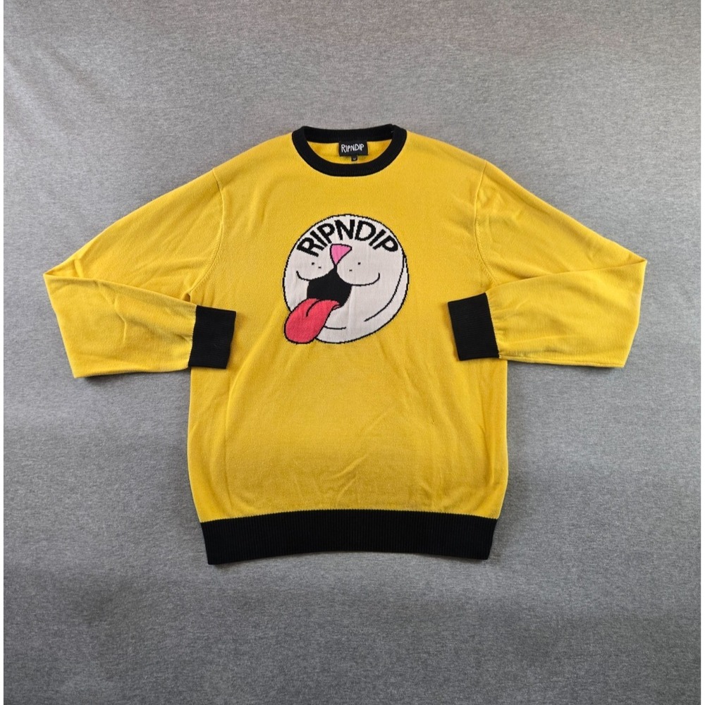 RipnDip Sweater Womens Medium Yellow Knit Lord Nermal Long Sleeve Pullover Skate